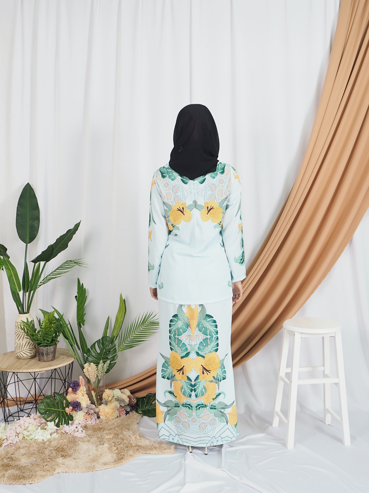 SW5404 Floral Printed Baju Kurung Green