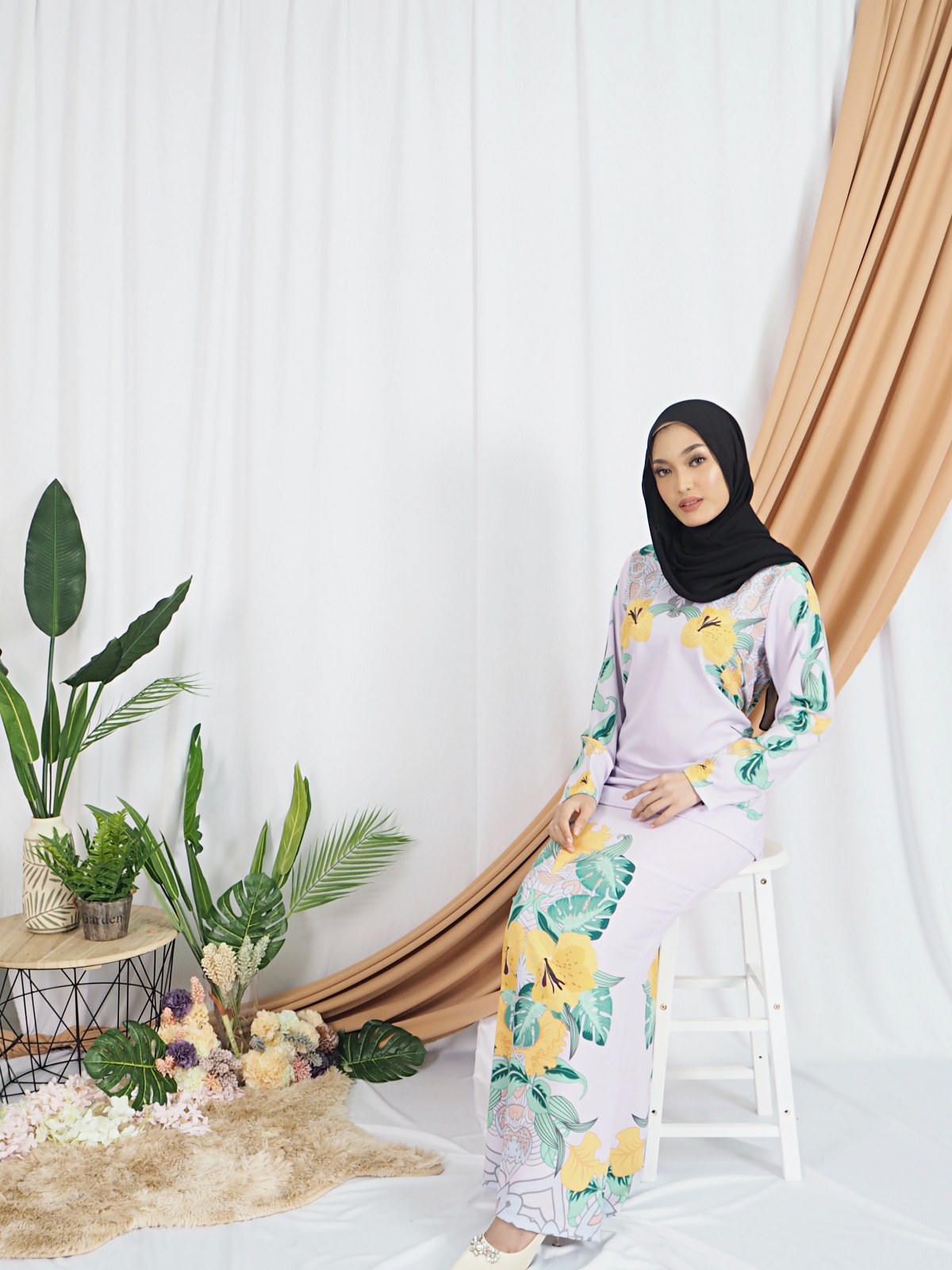 SW5404 Floral Printed Baju Kurung Lavender