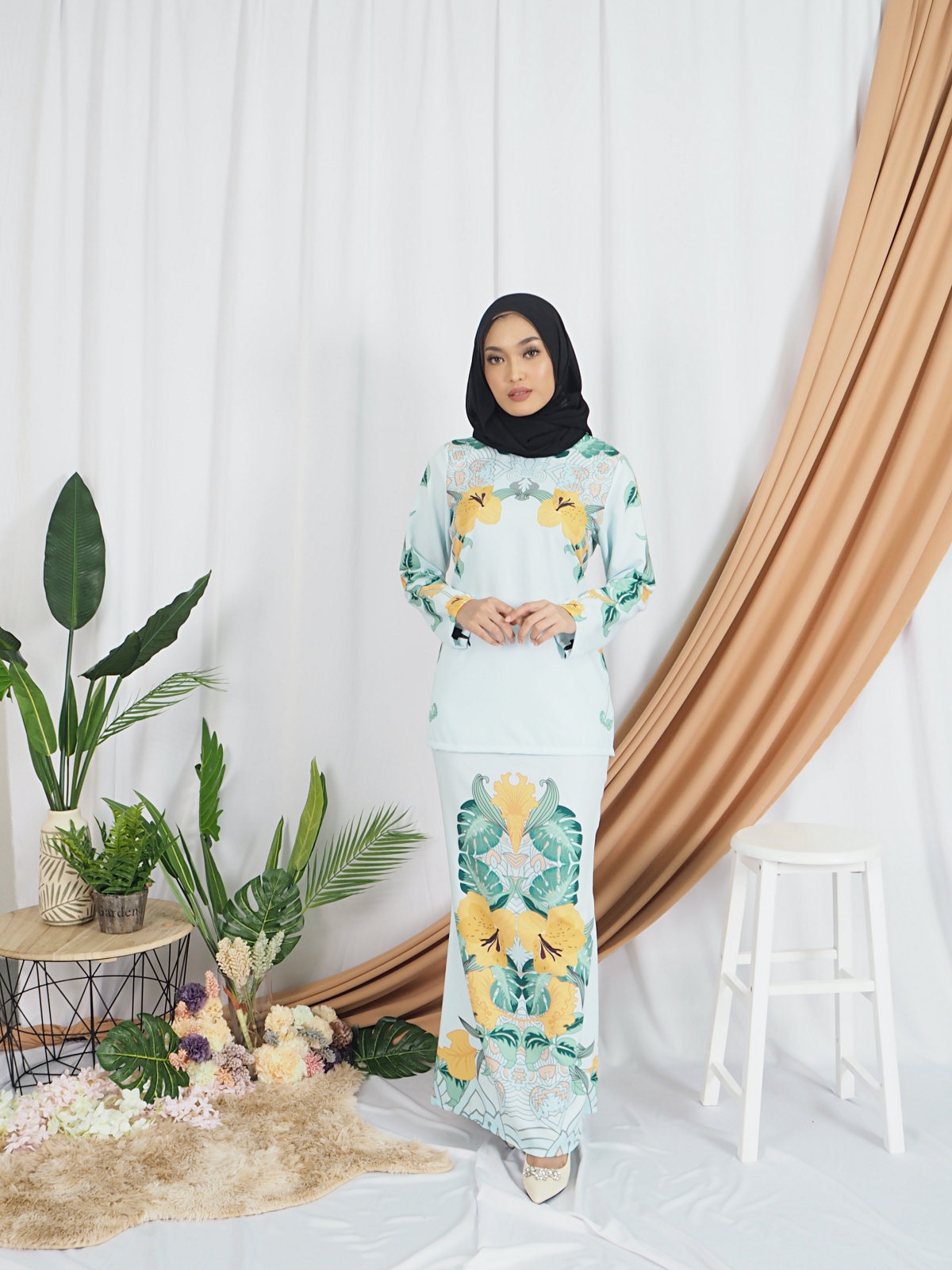 SW5404 Floral Printed Baju Kurung Green