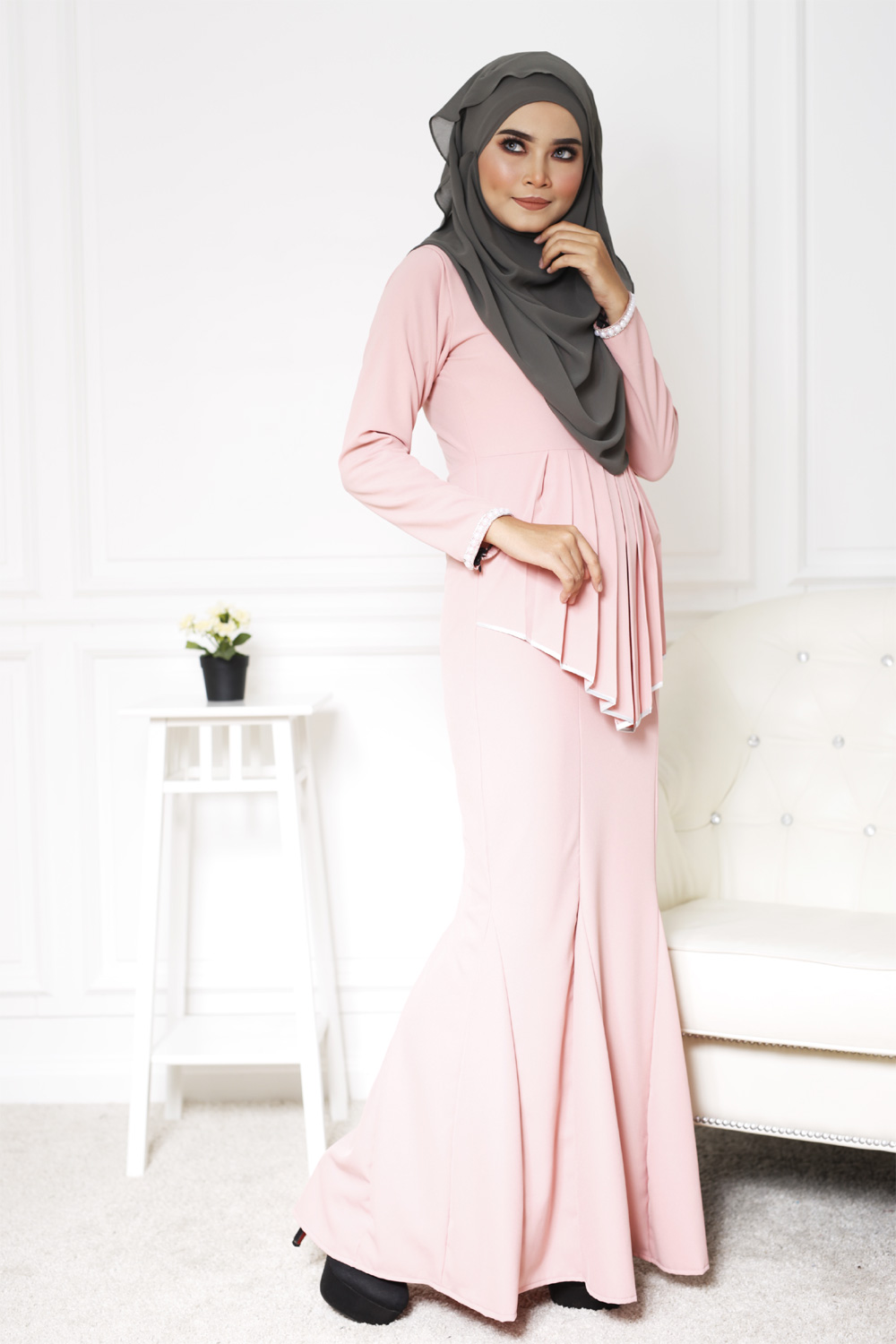 SW5407 (MATERNITY)  Peplum Pearl Jubah Pink