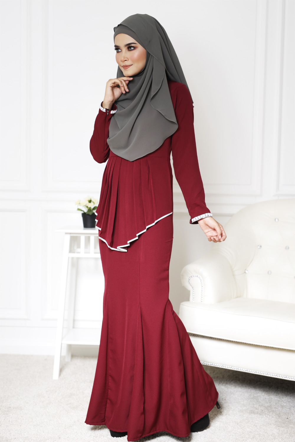 SW5407 (MATERNITY)  Peplum Pearl Jubah Maroon