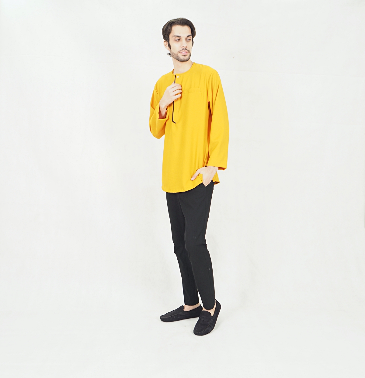SW5413 (PLUS SIZE) Button Long Sleeve Kurta Mustard