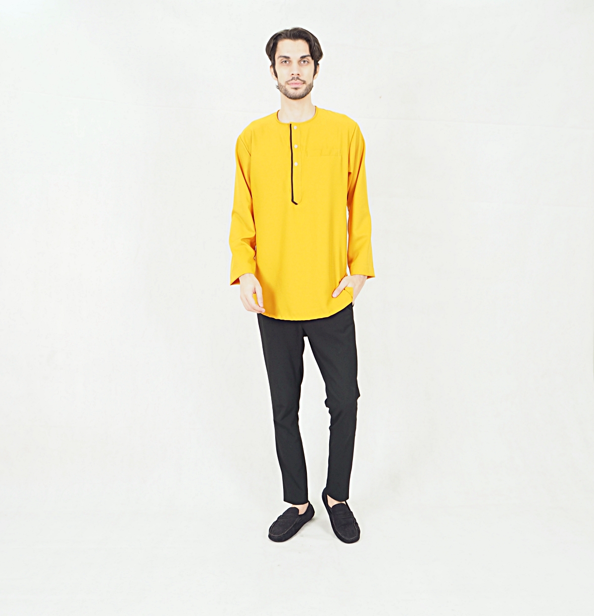 SW5413 (PLUS SIZE) Button Long Sleeve Kurta Mustard