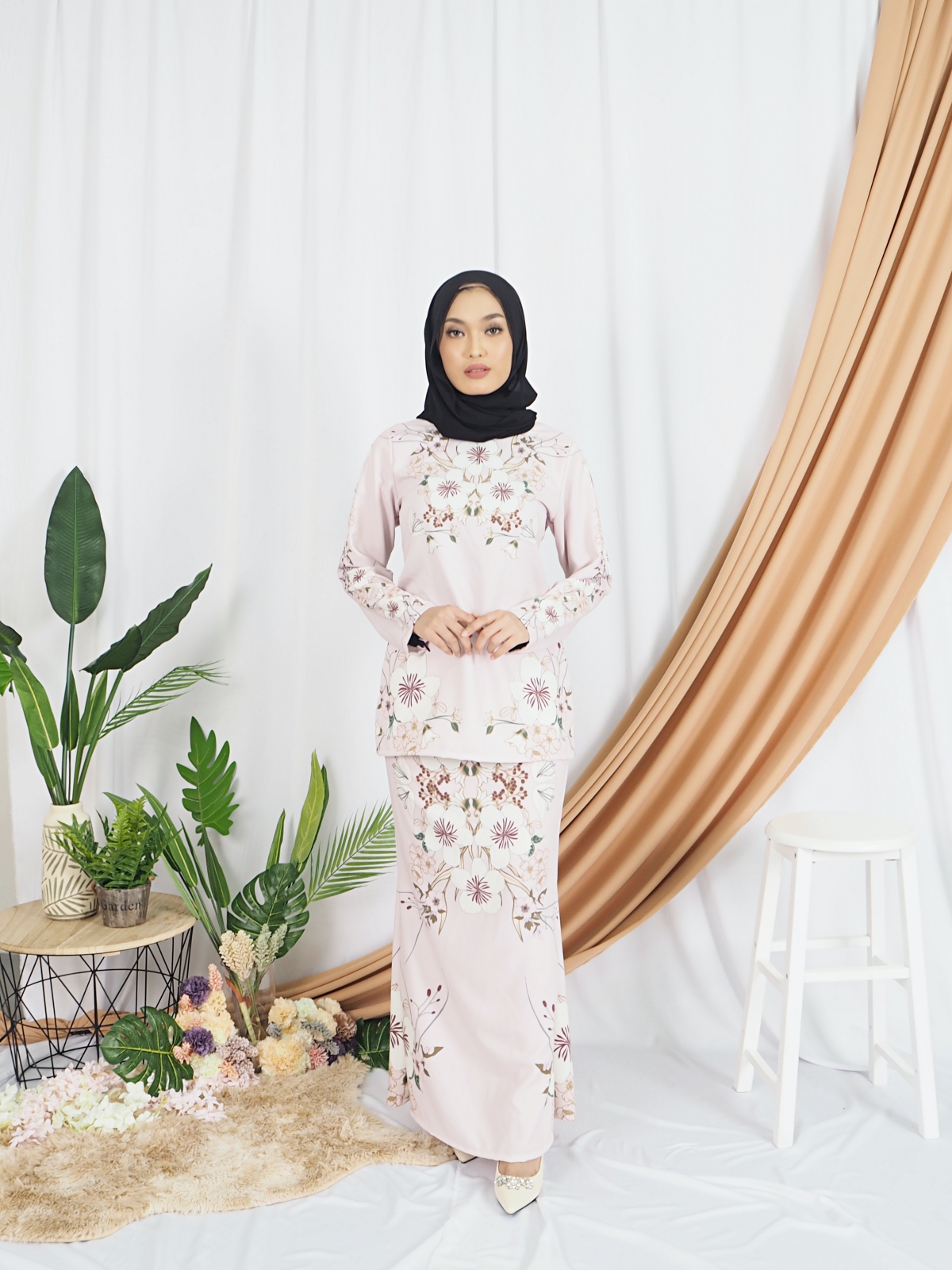 SW5417 Floral Printed Baju Kurung Pink