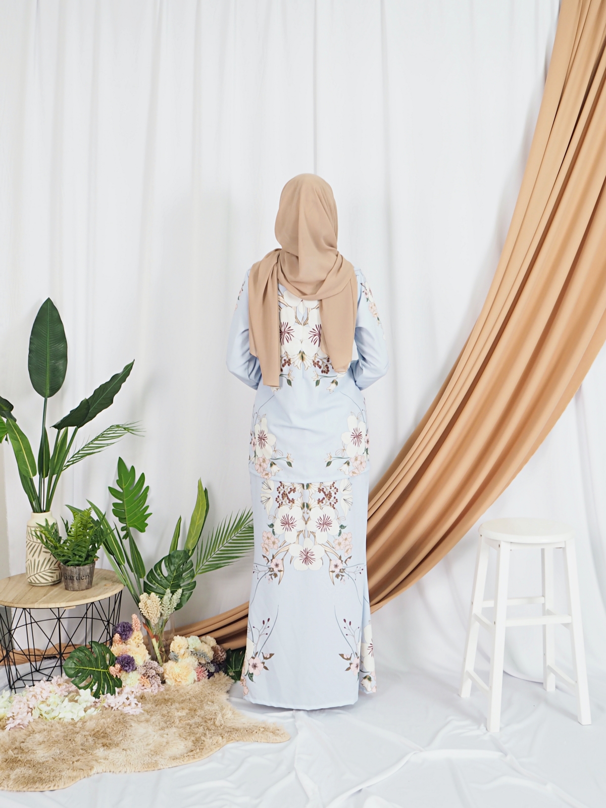 SW5417 Floral Printed Baju Kurung Blue