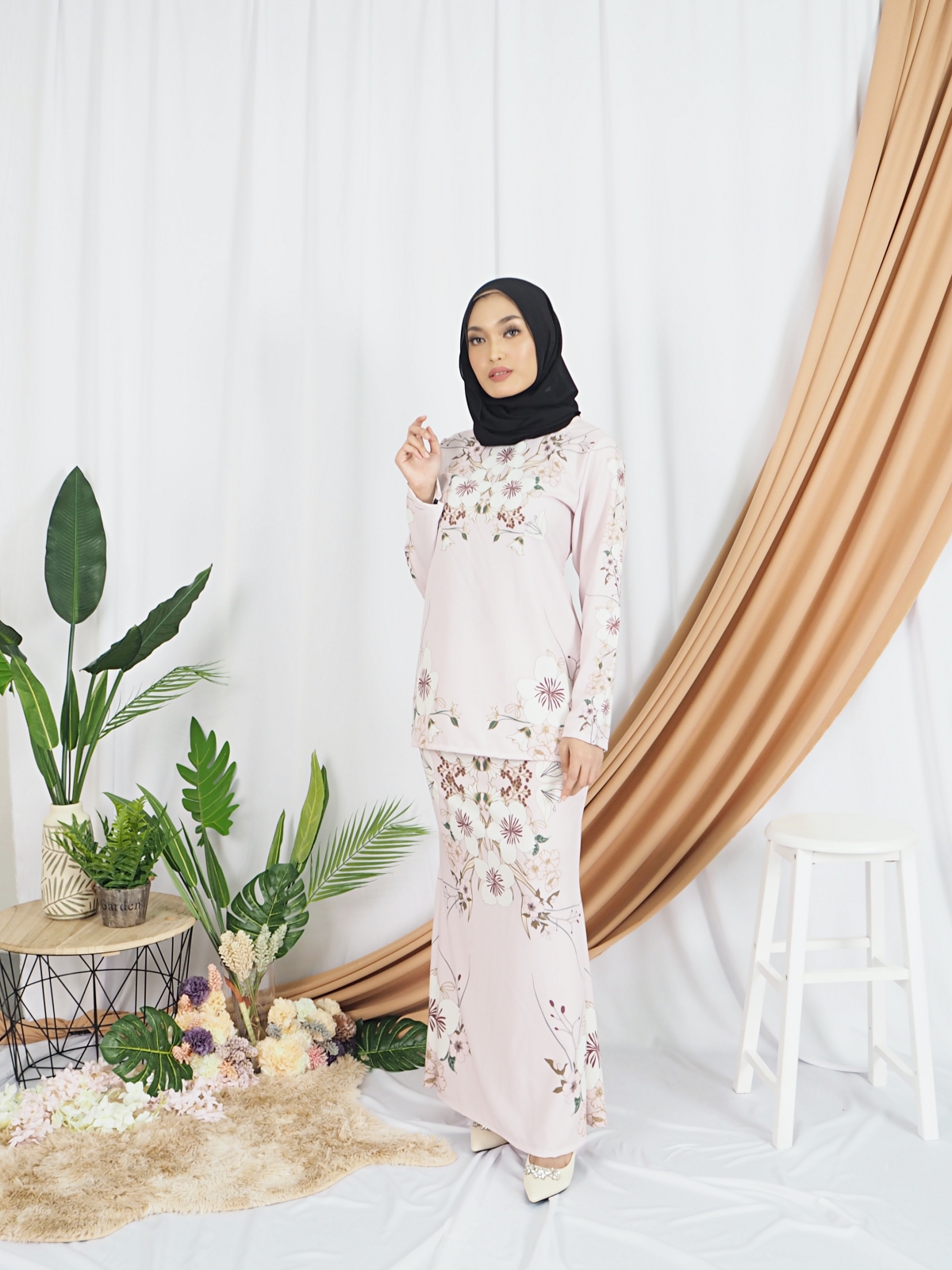 SW5417 Floral Printed Baju Kurung Pink