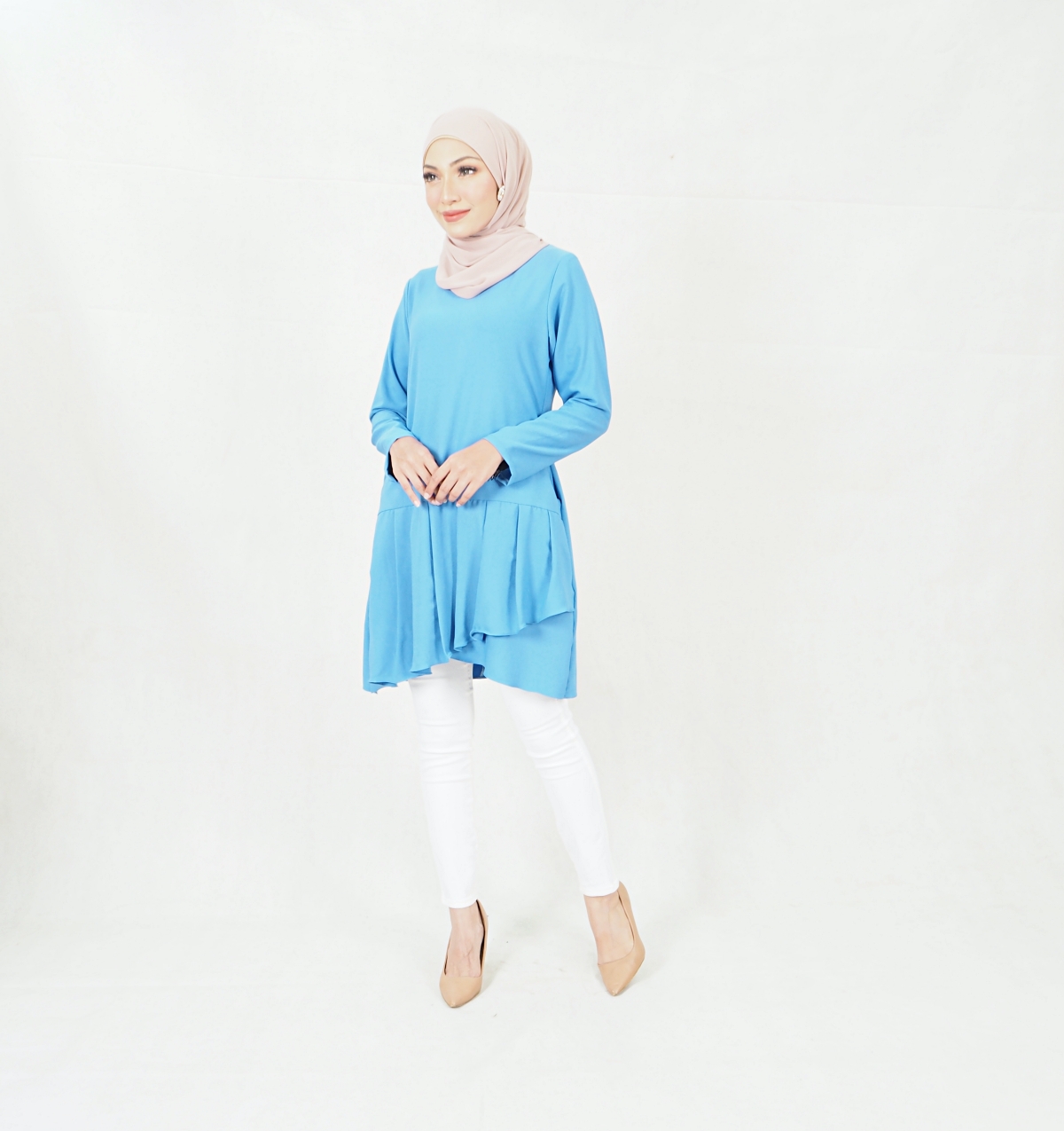 SW5421  (PLUS SIZE) Long Sleeves Blouse Baby Blue