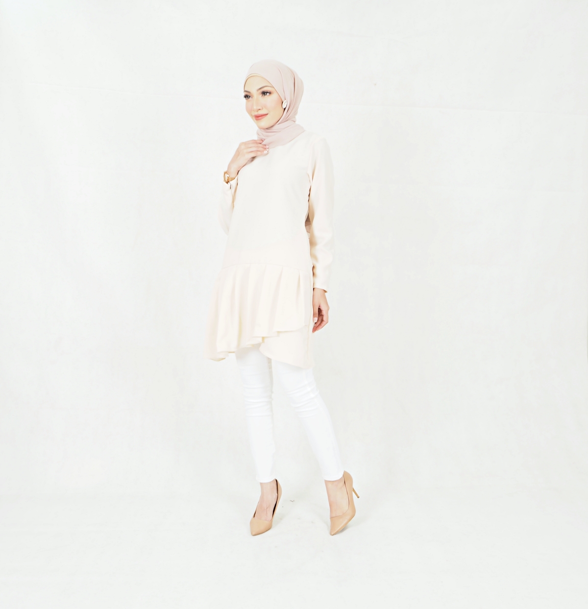SW5421  (PLUS SIZE) Long Sleeves Blouse Cream