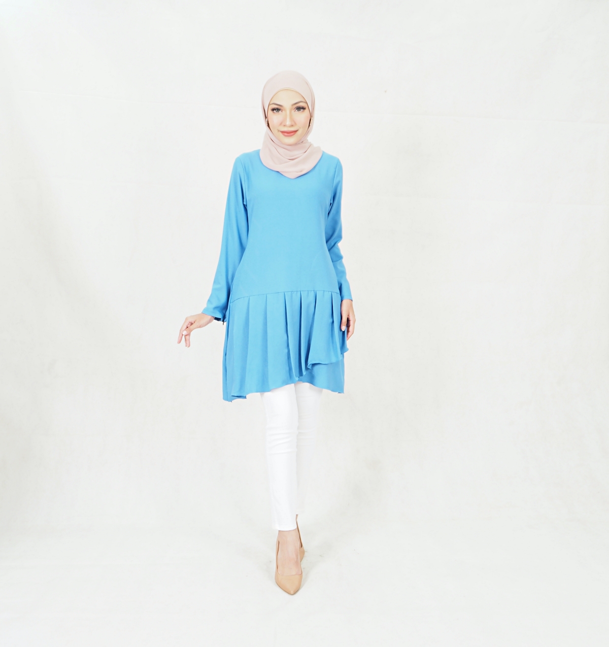 SW5421  (PLUS SIZE) Long Sleeves Blouse Baby Blue