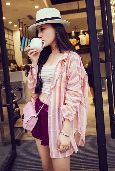 BM71351 Korean Rainbow Shirt As Picture