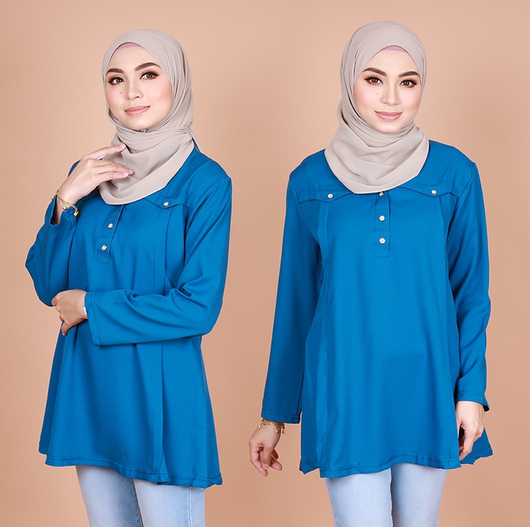 QA-821 FRONT BUTTON BLOUSE SKY BLUE