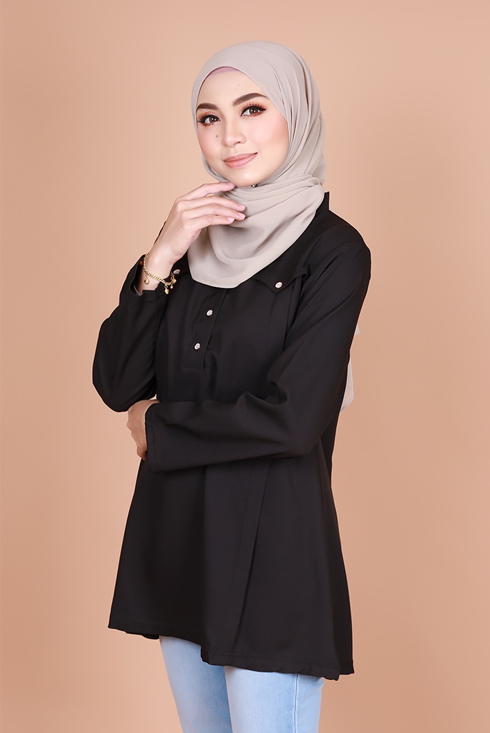 QA-821 FRONT BUTTON BLOUSE BLACK