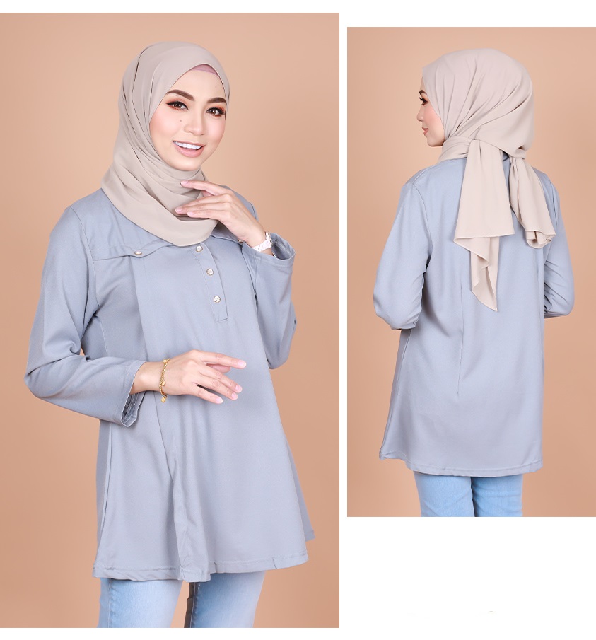 QA-821 FRONT BUTTON BLOUSE GREY