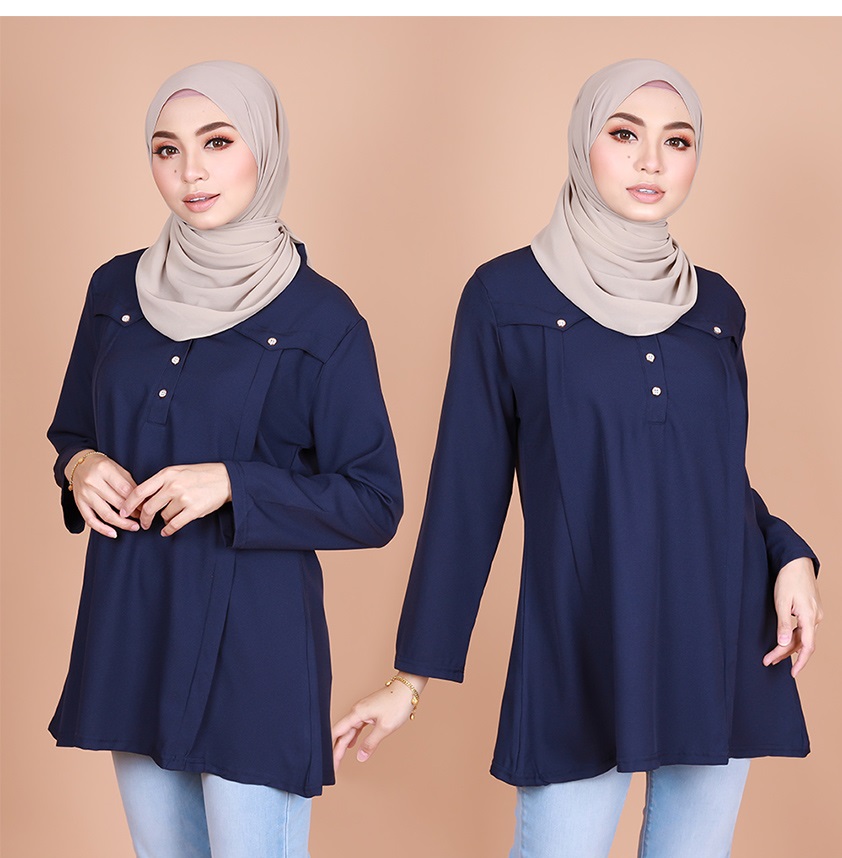 QA-821 FRONT BUTTON BLOUSE NAVY BLUE