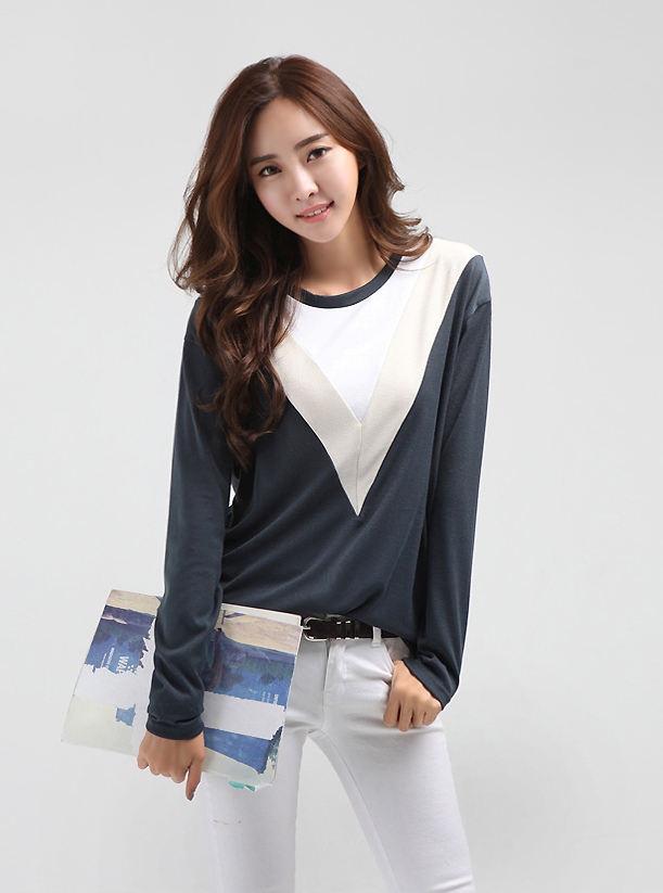BM71347 ColorBlock Casual Top Navy