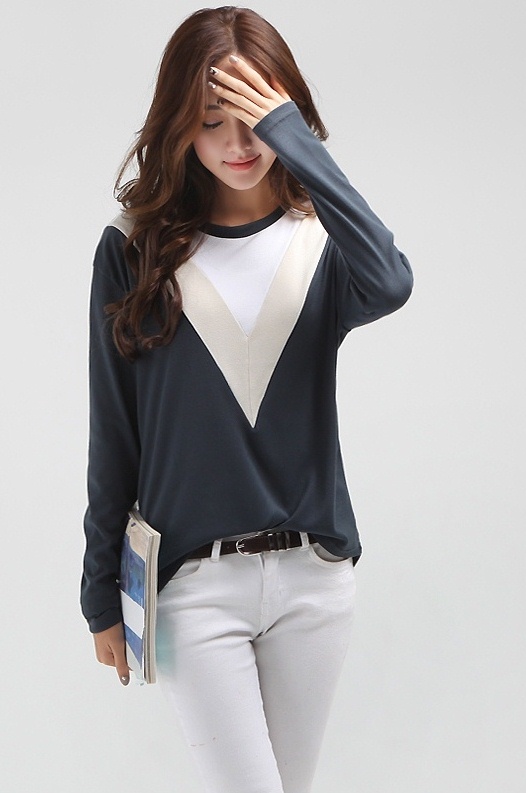 BM71347 ColorBlock Casual Top Navy