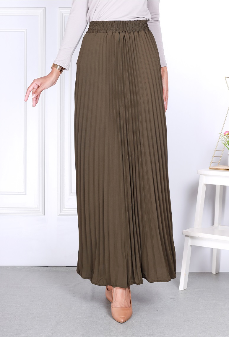 QA-815 PLEATED MAXI SKIRT ARMY GREEN