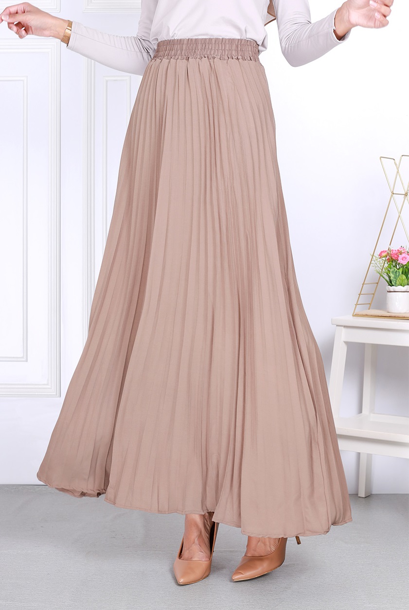 QA-815 PLEATED MAXI SKIRT CREAM