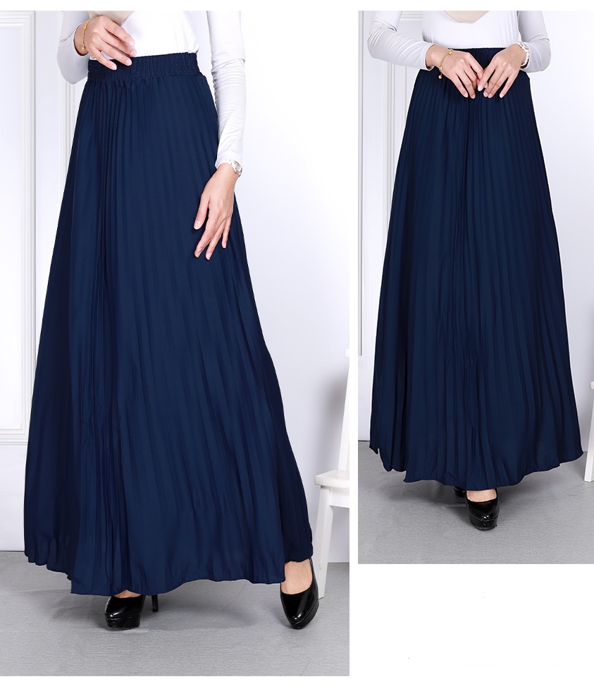 QA-815 PLEATED MAXI SKIRT NAVY BLUE