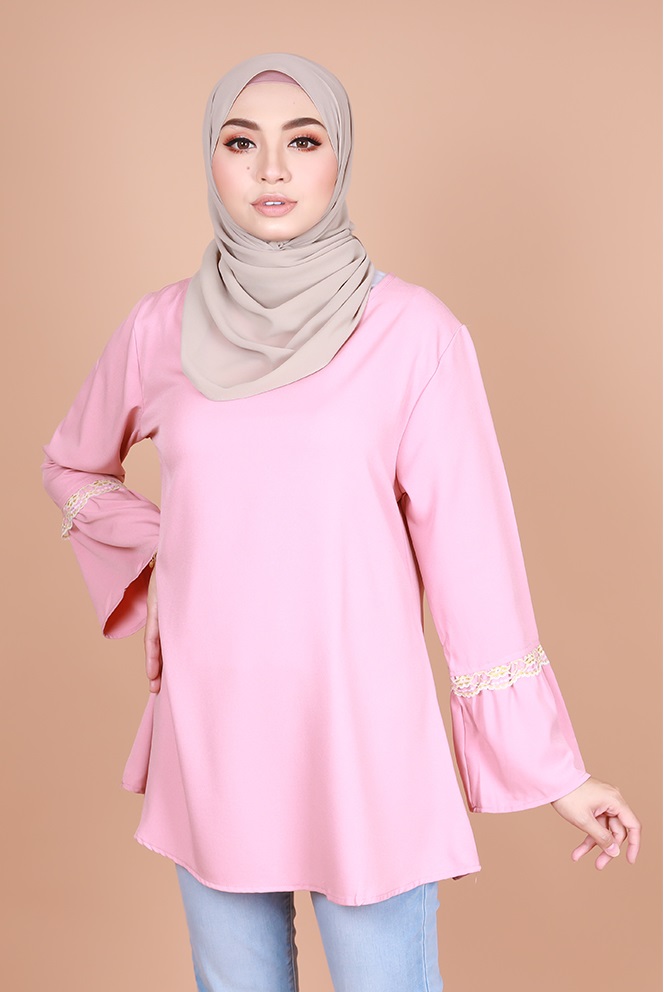 QA-817 MUSLIMAH FLARE BLOUSE LIGHT PINK