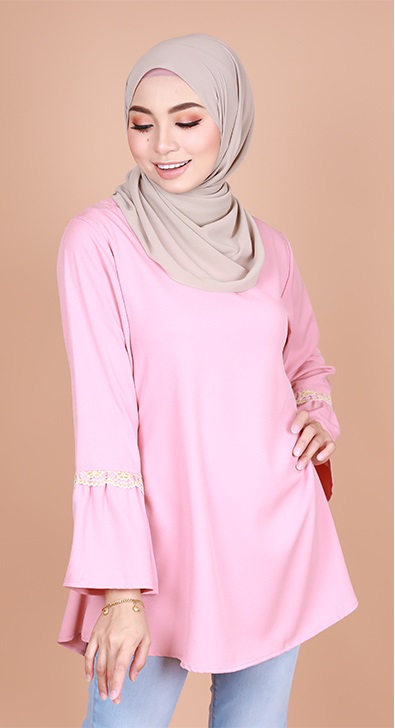 QA-817 MUSLIMAH FLARE BLOUSE LIGHT PINK