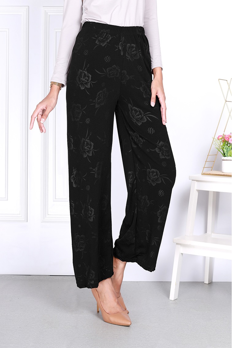 QA-819 FLOWER PRINTED PANTS BLACK