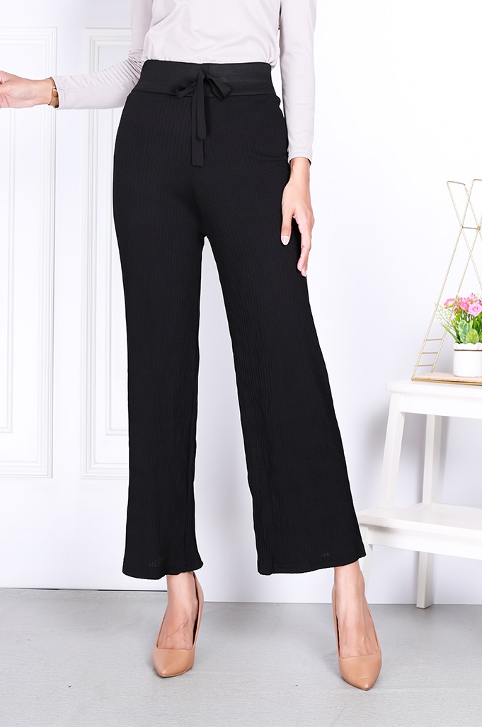 QA-822 TIE STRAIGHT CUTTING PANTS BLACK