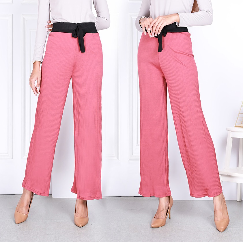 QA-822 TIE STRAIGHT CUTTING PANTS PINK