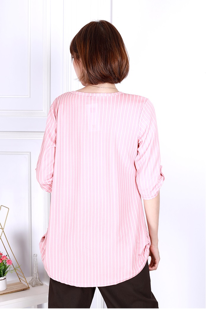 QA-824 STRIPED ZIPPER BLOUSE PINK