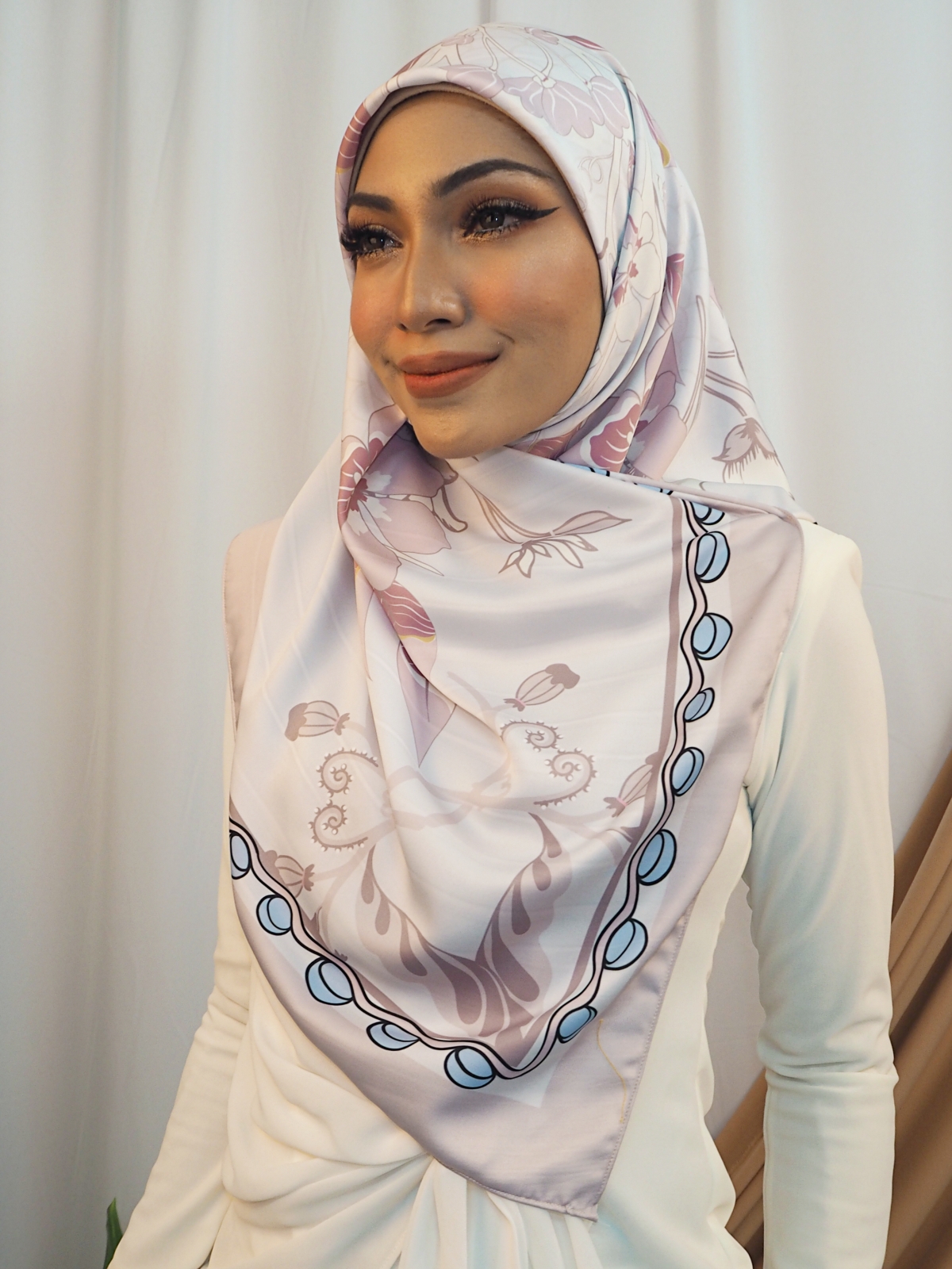 SW5434 (IRONLESS) Printed Heavy Chiffon Scarf   Pink