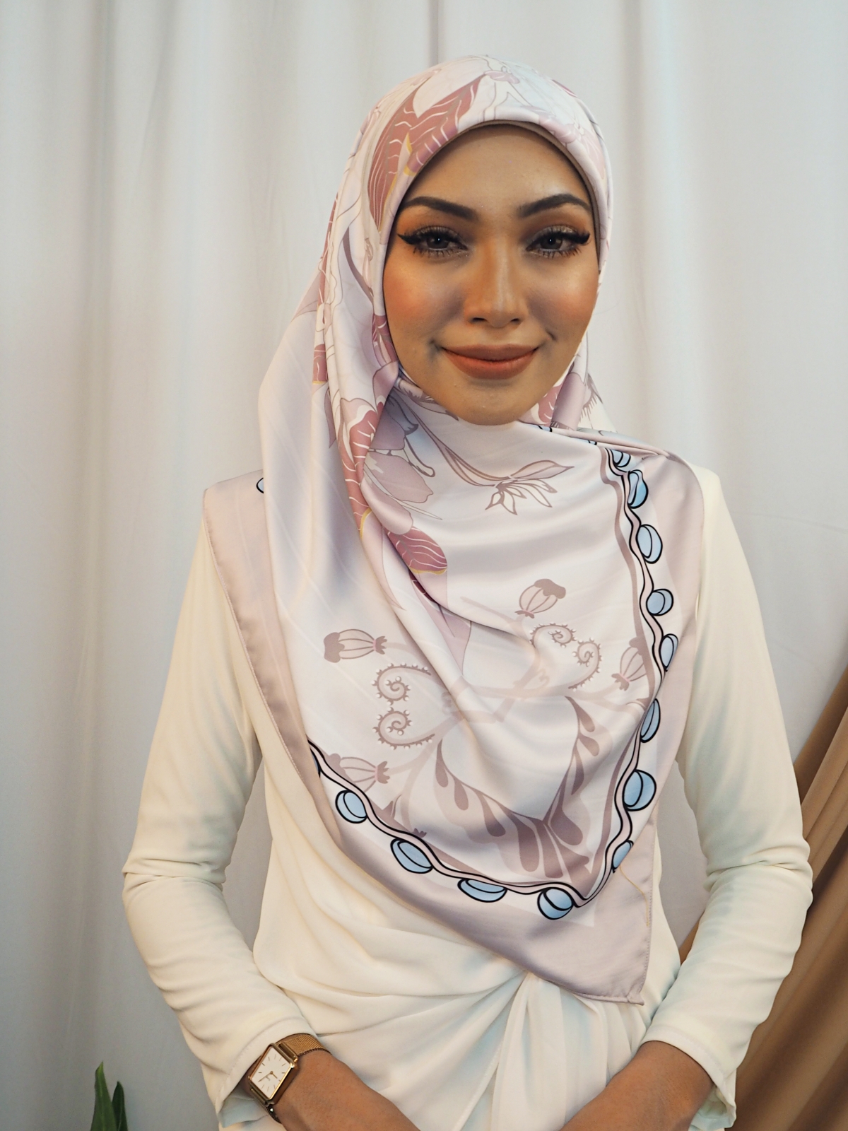 SW5434 (IRONLESS) Printed Heavy Chiffon Scarf   Pink