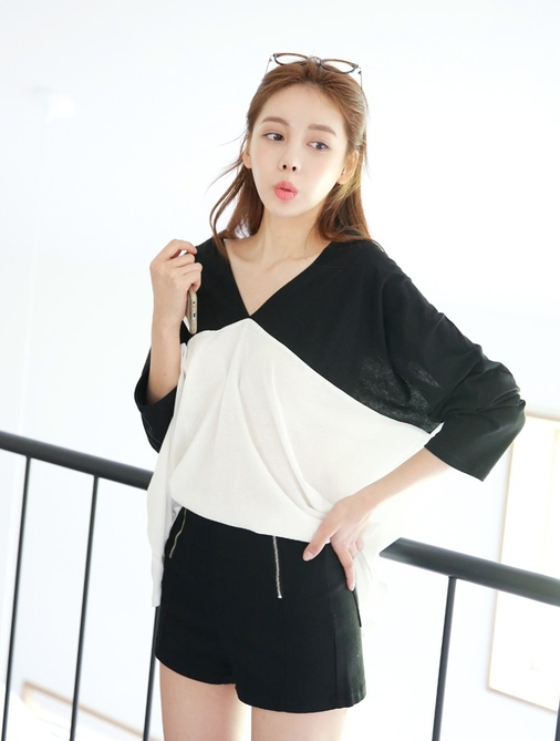 BM71353 Korean Dual Tone Shirt As Picture