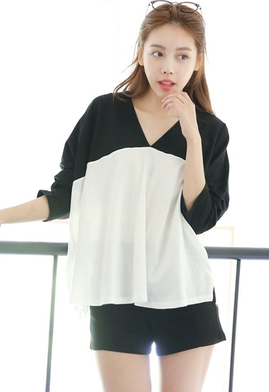 BM71353 Korean Dual Tone Shirt As Picture