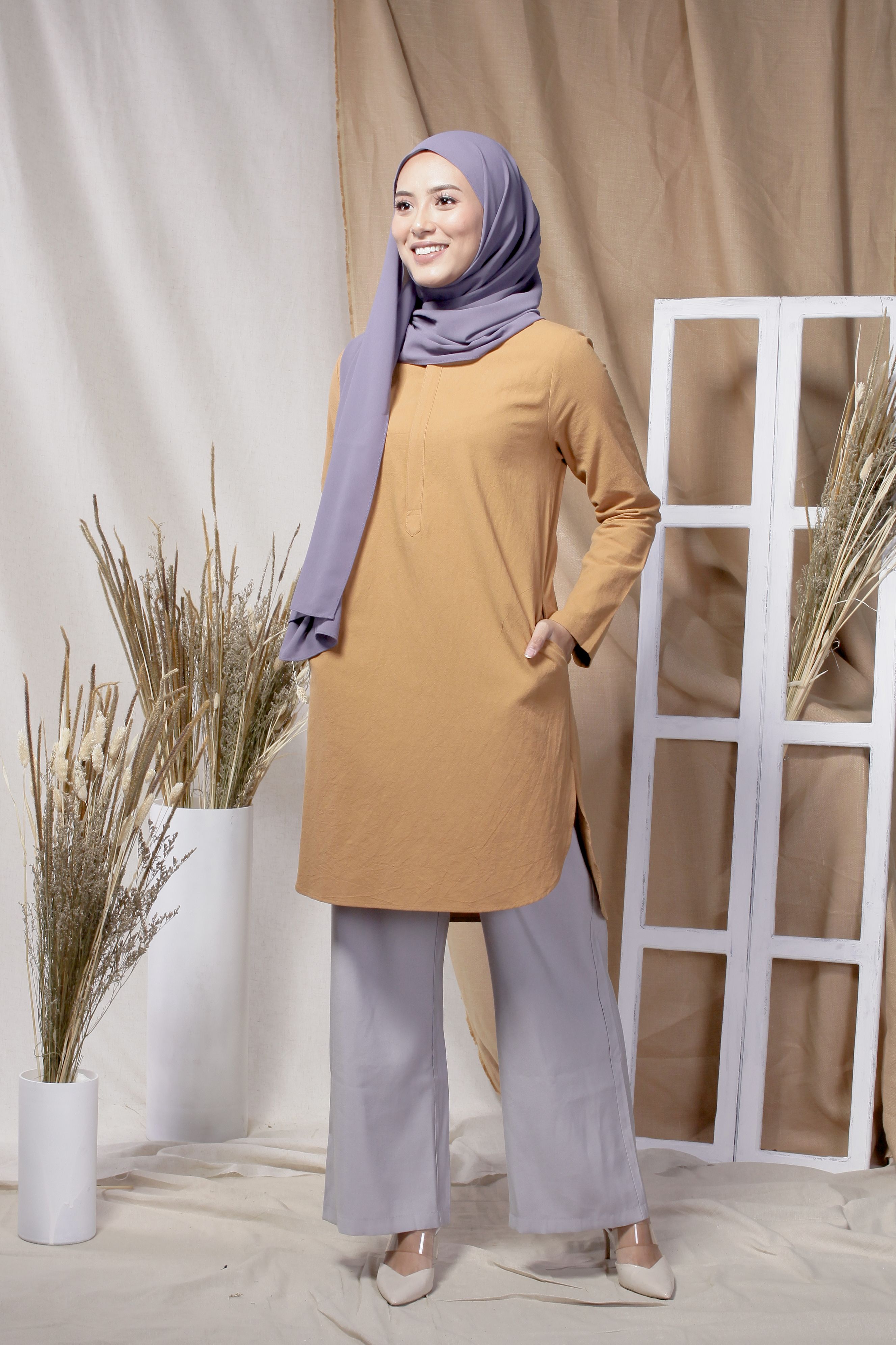 BM71367 Women's Linen Top Mustard