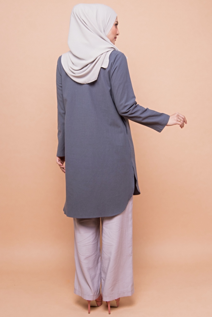 BM71367 Women's Linen Top Blue Green