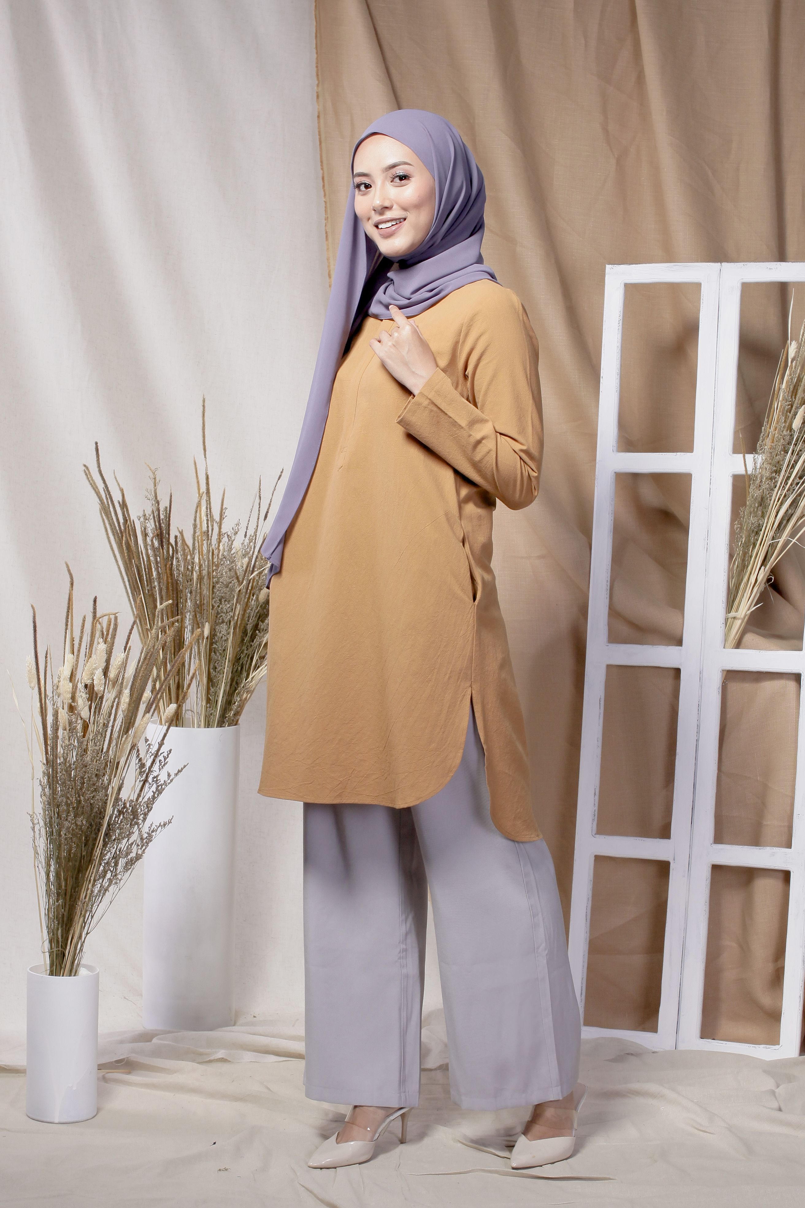BM71367 Women's Linen Top Mustard