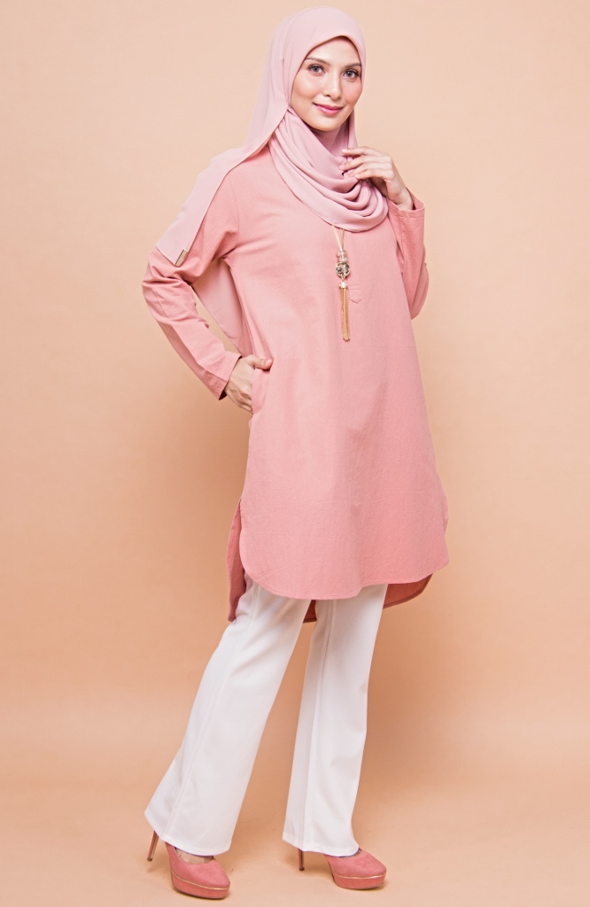 BM71367 Women's Linen Top Peach Pink