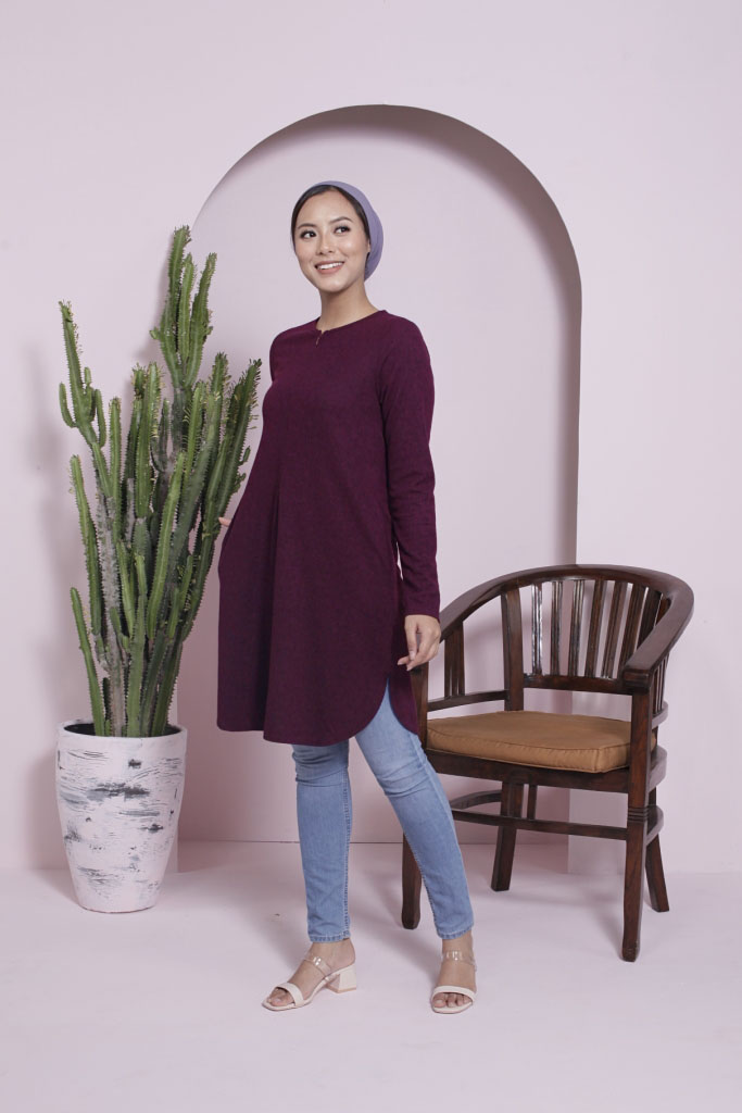 BM71370 Ironless Tunic Blouse Wine