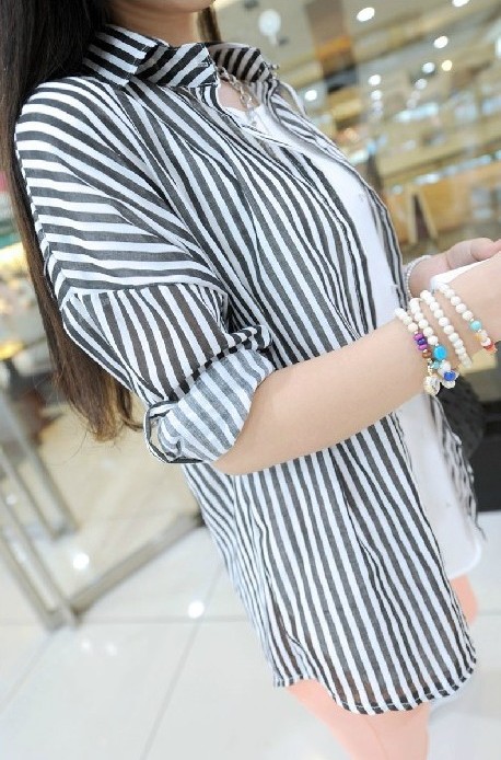 BM71374 Stripe Button Blouse Black