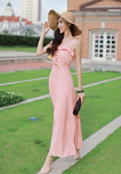 BM71378 Korean Sleeveless Dress Pink