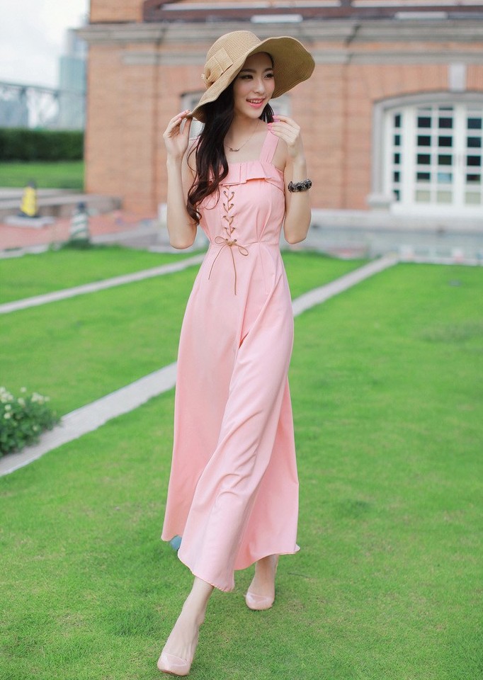 BM71378 Korean Sleeveless Dress Pink