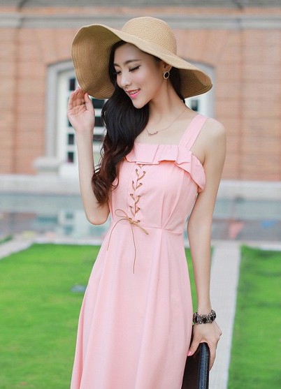 BM71378 Korean Sleeveless Dress Pink