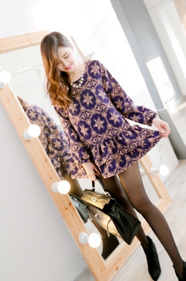 BM71384 Printed Ruffle Mini Dress As Picture