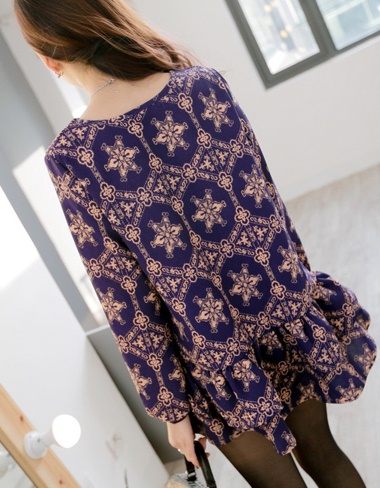 BM71384 Printed Ruffle Mini Dress As Picture