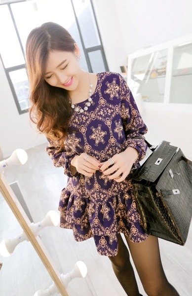BM71384 Printed Ruffle Mini Dress As Picture