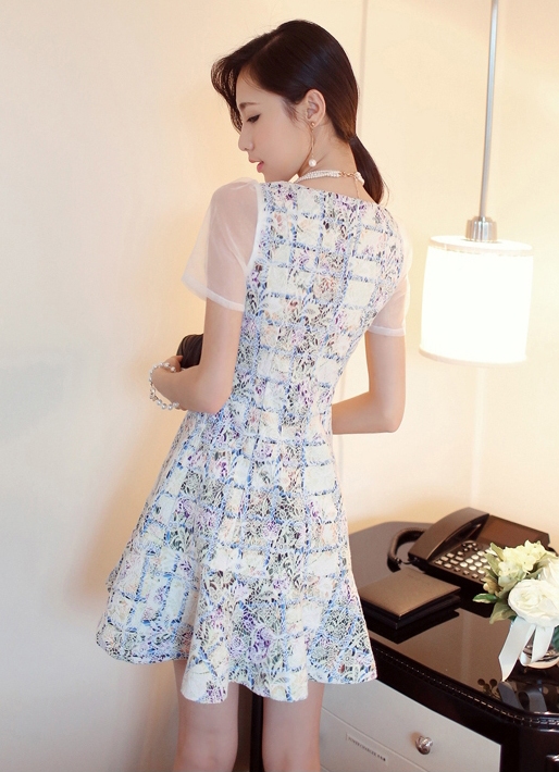 BM71386 Sexy Embroidered Lace Dress Blue