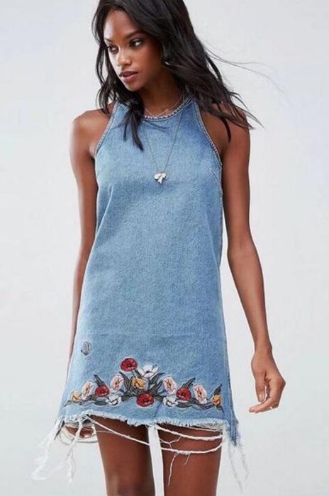 BM71407 Embroidery Denim Dress As Picture