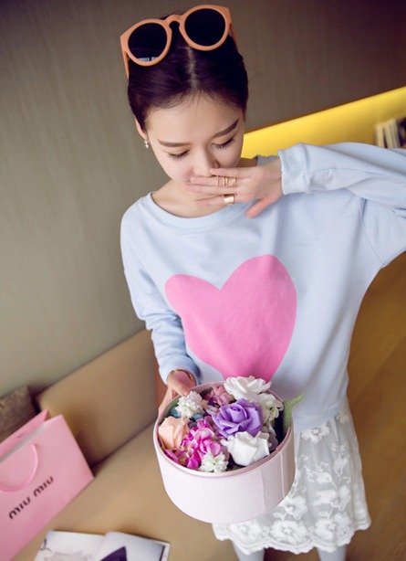 BM71431 Love Print Top Blue