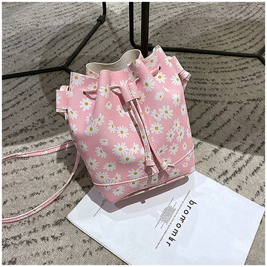 KW80910 Floral Bucket Handbag Pink