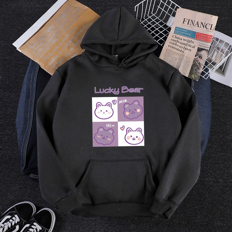 KW80914 Bear Blouse Women's Hoodie Black